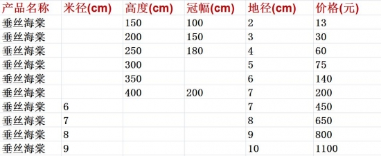 垂丝海棠价格